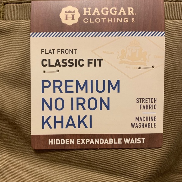 Haggar Men's Flat Front Classic Fit British Khaki Premium No Iron 40W x 32L - Picture 5 of 6